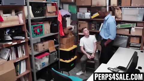 Black cop punishes twink thief with bareback breeding
