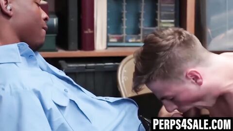 Black cop punishes twink thief with bareback breeding