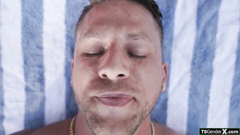 Tranny lifeguard facefucks hotel guest