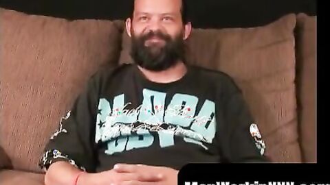 MenWorkinXXX.com - Hung mature bearded daddy tugs his big fat cock harshly and vigoro