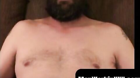 MenWorkinXXX.com - Hung mature bearded daddy tugs his big fat cock harshly and vigoro