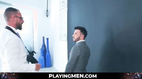 PlayingMen.com - Bearded hunk Kike Gil's rock-hard cock sucking from a classy and dom