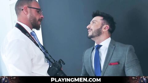 PlayingMen.com - Bearded hunk Kike Gil's rock-hard cock sucking from a classy and dom