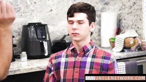 SayUncleNetwork.com - Kinky stepfather barebacks twink and cums on his cute face with