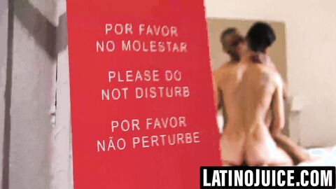 Inked straight Latino bareback before black stud facial