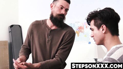 Big beard daddy claims stepson's tight hole with force