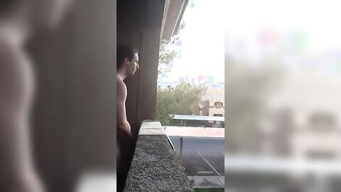 Exhibitionist Jacking Off on Balcony Almost Seen