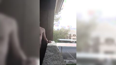 Exhibitionist Jacking Off on Balcony Almost Seen