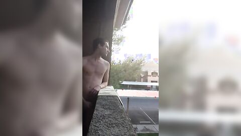 Exhibitionist Jacking Off on Balcony Almost Seen