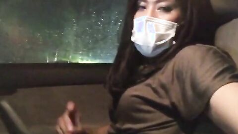 Asian Crossdresser Masturbates in Car
