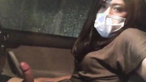 Asian Crossdresser Masturbates in Car