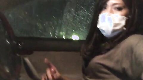 Asian Crossdresser Masturbates in Car