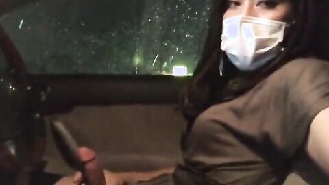 Asian Crossdresser Masturbates in Car