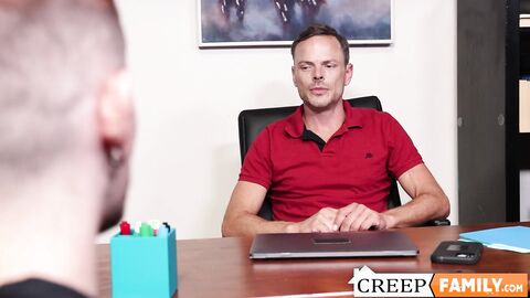 Skinny stud dilled hard by horny stepdad at his office