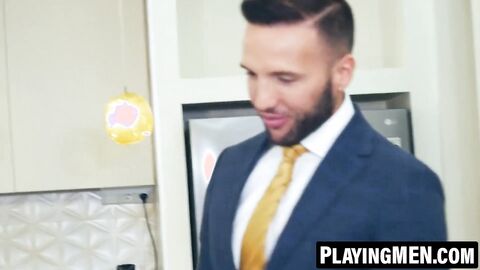 PlayingMen.com - Javi Gray's spit roasting with Donato Reyes for office threesome