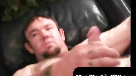 MenWorkinXXX.com - Hairy fat cutie pulls on his sweet dick until it gets hard and thr