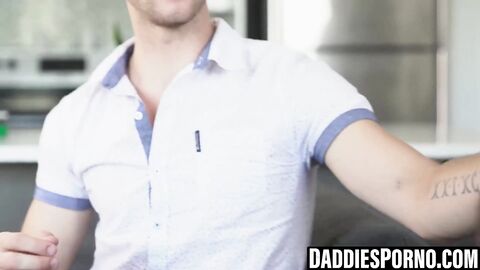 Gorgeous twink bounces on stepdad's raw pole after blowjob
