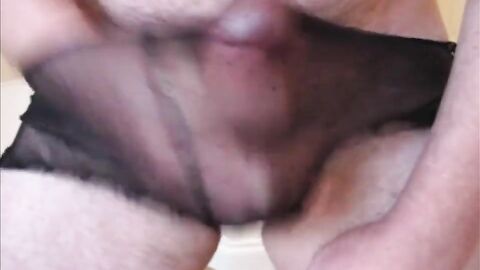 Cum on My Black Panties - Gay Crossdresser Handjob