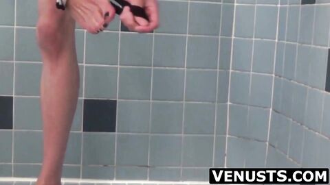 Asian ladyboy Venus Lux's solo shower cock wanking