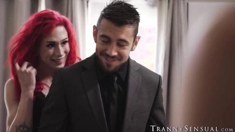 Haley Reed and TS Jenna Gargles tag team mans cock during house tour