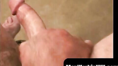 MenWorkinXXX.com - Inked mature stud teases with butthole during intense wanking solo