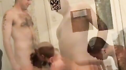 Short haired teen drilled hard in a interracial threesome