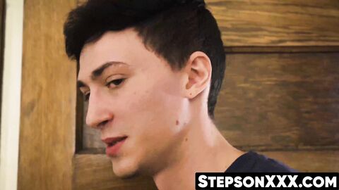 Skinny boy cums getting railed by stepdad with force