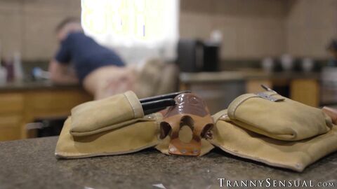 Dominant transsexual Emma Rose topped hung stud Zac Bishop in different positions