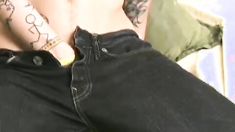 Cute gay dude undresses after interview and masturbates