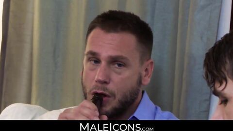 MaleIcons.com - Beefy stud's stroking session while fucking tight ass with big cock a