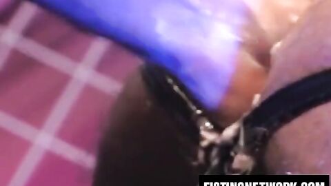 Eric Michaels in jock strap gets wild fisting from Bobby Black