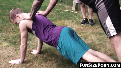 Cute twink takes hardcore raw fucking from tattooed daddy