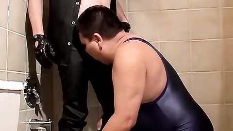 Fat weirdo blows biker then begs for piss all over him