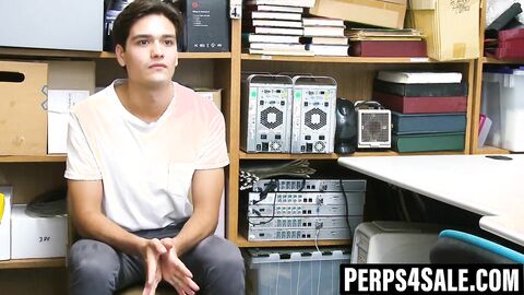 Thieving twink creaming in police threesome