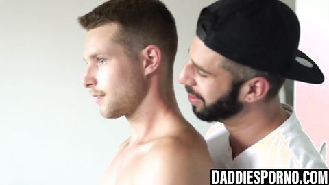 Stepboy services two cocks then takes double breeding