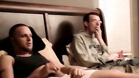 JoeSchmoeXXX.com - Two amateur freaks jerk off together in a cheap motel room