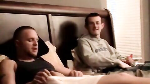 JoeSchmoeXXX.com - Two amateur freaks jerk off together in a cheap motel room