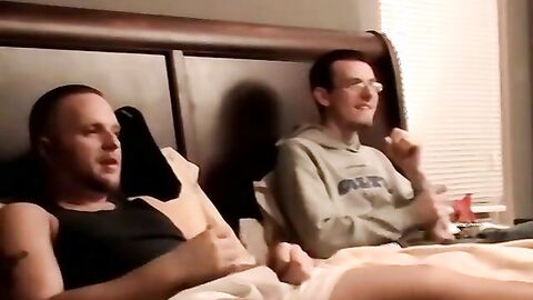 JoeSchmoeXXX.com - Two amateur freaks jerk off together in a cheap motel room