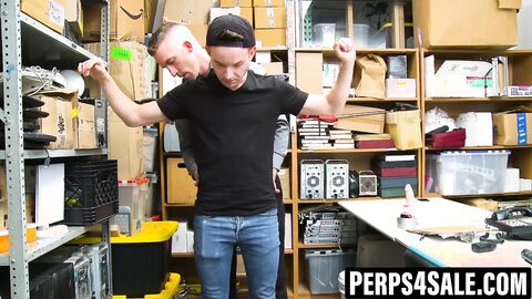 Twink thief stuffed with dildo then raw cop cock