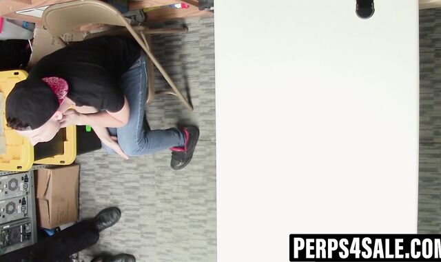 Twink thief stuffed with dildo then raw cop cock