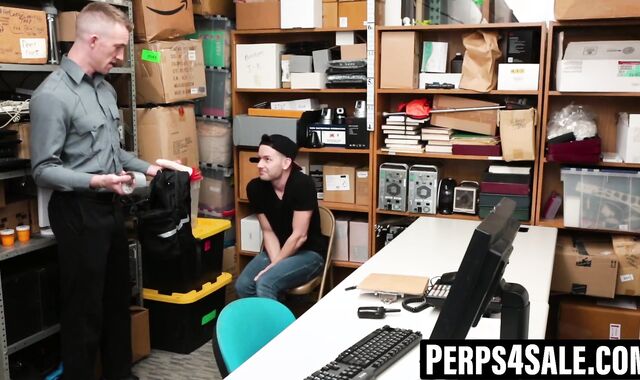Twink thief stuffed with dildo then raw cop cock