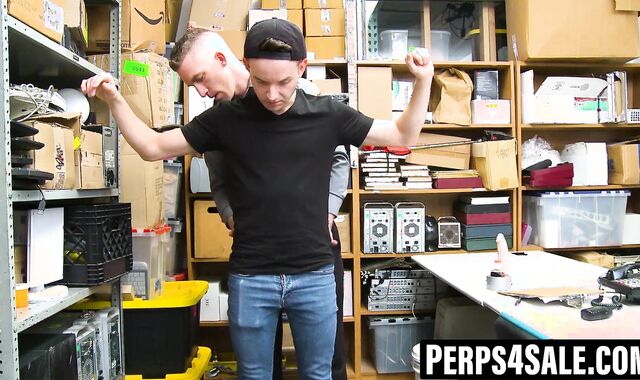 Twink thief stuffed with dildo then raw cop cock