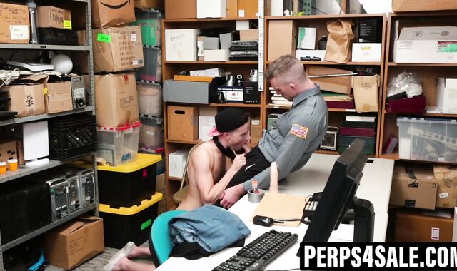 Twink thief stuffed with dildo then raw cop cock