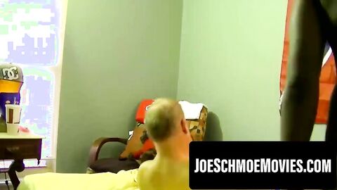 Horny joe deepthroats thick white cock until nose hits pubes