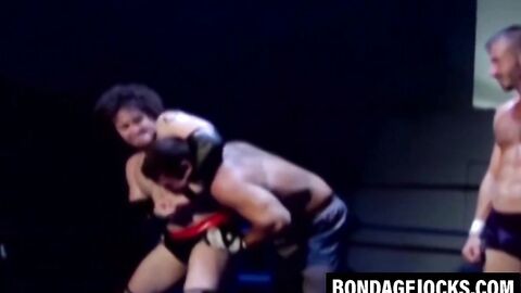 Inked hunk choked and dominated after losing a wrestling match