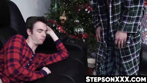 Stepdads huge dick gifts son Christmas bareback session