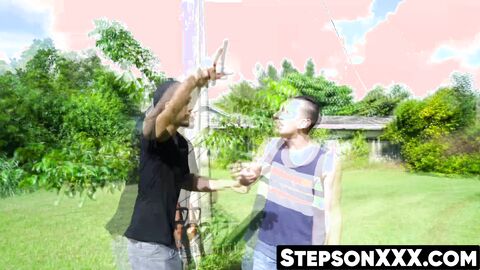 Bound stepson gets outdoor raw treatment from hunky dad