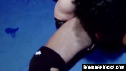 Wrestler dominates his lover while stroking his cock