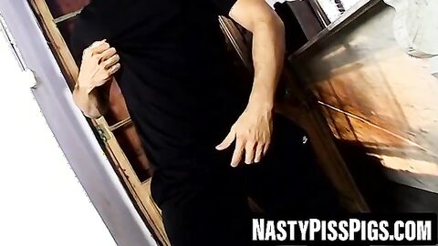 Gay freak wrecks hole with huge dildo then pees