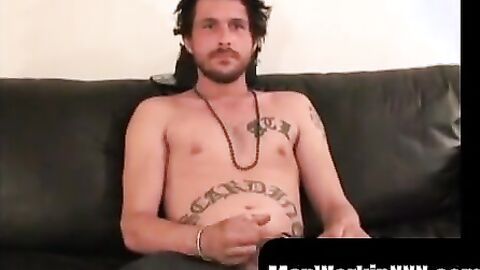 MenWorkinXXX.com - Inked thug rubbing hairy cock before intense solo cumshot